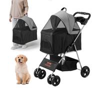 VEVOR Passeggino per Cani 4 Ruote con Parapioggia, Passeggino per Animali Portata 16kg ca., Passeggino per Animali Domestici con Cestello Portaoggetti, Carrello Pieghevole per Gatti Cani Colore Grigio
