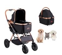 VEVOR Passeggino per Cani 4 Ruote Girevoli Passeggino per Animali Carico 30 kg Passeggino per Gatti con Freni Supporto Rimovibile Cestino Portaoggetti Cuscino per Cani di Piccola/Media Taglia, Nero