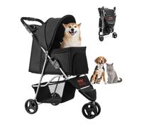 VEVOR Passeggino Pieghevole per Animali Domestici, Passeggino per Cani a 3 Ruote con Freni, Capacità di Peso di 16 kg, con Finestre in Rete Traspirante e Portabicchieri per Piccoli Cani Gatti