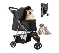 VEVOR Passeggino Pieghevole per Animali Domestici, Passeggino per Cani a 3 Ruote con Freni, Capacità di Peso di 16 kg, con Finestre in Rete Traspirante e Portabicchieri per Piccoli Cani Gatti