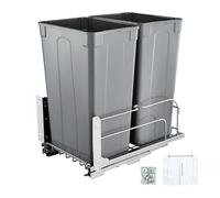 VEVOR Pattumiera Estraibile, 56,8 L x 2, Doppio Contenitori per Rifiuti da Cucina Sottotop, Cestino per la Raccolta Differenziata, con Kit Porta e Chiusura Ammortizzata per Mobili da Cucina, Grigio