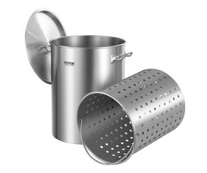 VEVOR Pentola in Acciaio Inox, Pentola per Salse con Cestello 34 L, Coperchio e Manico, Pentola Resistente di Grado Commerciale, Trattamento di Macinazione, per Eventi di Grandi Gruppi, Argento
