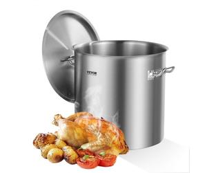 VEVOR Pentola in Acciaio Inox, Pentola per Salse con Cestello 50,1 L, Coperchio e Manico, Pentola Resistente di Grado Commerciale, Trattamento di Macinazione, per Eventi di Grandi Gruppi, Argento