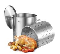 VEVOR Pentola in Acciaio Inox, Pentola per Salse con Cestello 60,5 L, Coperchio e Manico, Pentola Resistente di Grado Commerciale, Trattamento di Macinazione, per Eventi di Grandi Gruppi, Argento