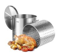 VEVOR Pentola in Acciaio Inox, Pentola per Salse con Cestello 79,5 L, Coperchio e Manico, Pentola Resistente di Grado Commerciale, Trattamento di Macinazione, per Eventi di Grandi Gruppi, Argento