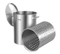 VEVOR Pentola in Acciaio Inox, Pentola per Salse con Cestello 34 L, Coperchio e Manico, Pentola Resistente di Grado Commerciale, Trattamento di Macinazione, per Eventi di Grandi Gruppi, Argento