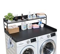 VEVOR Piano di Lavoro per Lavatrice e Asciugatrice 137 x 69,9 cm, Piano d'Appoggio per Lavatrice con Bordi Rialzati e Ganci Pratici, Copertura in Legno Liscio per Organizzazione della Lavanderia, Nero