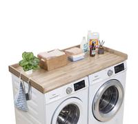 VEVOR Piano di Lavoro per Lavatrice e Asciugatrice 137 x 69,9 cm, Piano d'Appoggio per Lavatrice con Bordi Rialzati e Ganci Pratici, Top Coprilavatrice in Legno con Ampia Superficie di Lavoro, Rovere