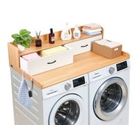 VEVOR Piano di Lavoro per Lavatrice e Asciugatrice con Ripiano 137 x 69,9 cm, Piano d'Appoggio con 2 Cassetti Integrati e 2 Ganci, Struttura in Legno per Zona Lavanderia con Ampia Superficie di Lavoro