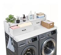 VEVOR Piano di Lavoro per Lavatrice e Asciugatrice con Ripiano 137 x 69,9 cm, Piano d'Appoggio con 2 Cassetti Integrati, Ganci e Bordi Rialzati, Mobile Sopralavatrice in Legno per Lavanderia, Bianco