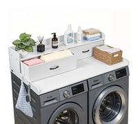 VEVOR Piano di Lavoro per Lavatrice e Asciugatrice con Ripiano 137 x 69,9 cm, Piano d'Appoggio con 2 Cassetti Integrati, Ganci e Bordi Rialzati, Mobile Sopralavatrice in Legno per Lavanderia, Bianco