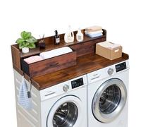 VEVOR Piano di Lavoro per Lavatrice e Asciugatrice con Ripiano 137 x 69,9 cm, Piano d'Appoggio con 2 Cassetti Integrati, Bordi Rialzati e Ganci, Coprilavatrice in Legno per Zona Lavanderia, Marrone