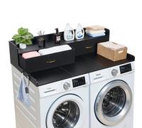 VEVOR Piano di Lavoro per Lavatrice e Asciugatrice con Ripiano 137 x 69,9 cm, Piano d'Appoggio per Lavatrice con 2 Cassetti Integrati e Ganci, Struttura in Legno con Ampia Superficie di Lavoro, Nero