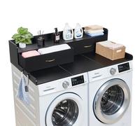 VEVOR Piano di Lavoro per Lavatrice e Asciugatrice con Ripiano 137 x 69,9 cm, Piano d'Appoggio per Lavatrice con 2 Cassetti Integrati e Ganci, Struttura in Legno con Ampia Superficie di Lavoro, Nero