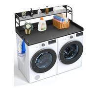 VEVOR Piano di Lavoro per Lavatrice e Asciugatrice con Ripiano a 2 Livelli, 137 x 70 cm Piano per Lavatrice Asciugatrice in Legno con Cuscinetti Antiscivolo, Copertura per Bucato Impermeabile, Nero