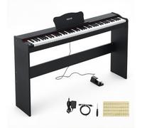 VEVOR Pianoforte Digitale 88 Tasti Semipesati con Supporto 600 Suoni Ritmi Colore Nero, con Pedale, Porta USB/MIDI, Leggio, Tasti Dimensioni Standard 22 mm, Funzione di Registrazione, in MDF, HIPS