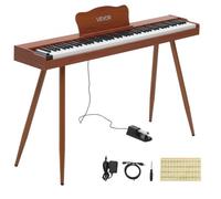 VEVOR Pianoforte Digitale Tasti Semipesati 600 Suoni Ritmi USB/MIDI Marrone 88 Tasti Standard 22mm, Pedale Sustain, Altoparlante Stereo, Supporto da Terra, Funzione Registrazione, in MDF, Plastica HIP