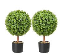 VEVOR Pianta Artificiale in Bosso 2 Alberi 559 mm Piante Finte Topiaria Decorativa con 10 Foglie di Ricambio 4 Farfalle Decorative, per Decorazione Interno Esterno Giardino Terrazzo Balcone Ingresso