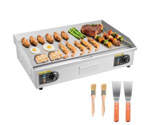 VEVOR Piastra Elettrica Commerciale da 4400 W, Controllo della Temperatura Regolabile da 50 a 300 °C, Griglia da Banco in Piastra in Metallo con 2 Spatole e 2 Spazzole, per Bistecche, Senza Spina