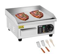 VEVOR Piastra Elettrica Commerciale, Piastra Flat Top da 2000 W, Temperatura Regolabile 50-300°C Piastra in Acciaio Inossidabile 36 x 30 x 1 cm con 2 Pale e 2 Spazzole per la Casa o il Ristorante