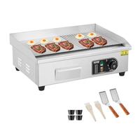 VEVOR Piastra Elettrica Commerciale, Piastra Half-Flat Top da Banco da 3200 W, Temperatura Regolabile Piastra in Acciaio Inossidabile 50-300°C, 54 x 30 x 1 cm con 2 Pale 2 Spazzole Casa Ristorante