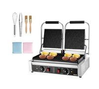 VEVOR Piastra per panini professionale, piastra elettrica per panini da 3600 W, doppia piastra per panini in acciaio inox, controllo della temperatura, piastra smaltata scanalata da 48 x 23 cm