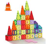 VEVOR Piastrelle Magnetiche 121 Pezzi, Blocchi da Costruzione Magnetici per Bambini, Set Costruzioni Magnetiche, 2 Basi per Auto, 26 Carte Digitali, Giocattoli Didattici STEM da Impilare per Bambini