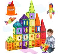 VEVOR Piastrelle Magnetiche 181 Pezzi, Blocchi da Costruzione Magnetici per Bambini, con Basi per Auto/Ruota Panoramica/Lettere e Carte Digitali, Giocattoli Impilabili per Costruzioni STEM per Bambini