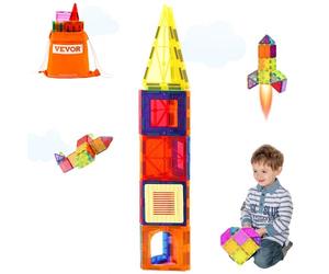 VEVOR Piastrelle Magnetiche 200 x 75 x 45 mm Blocchi da Costruzione Magnetici per Bambini 55 PZ, Set di Costruzioni Magnetiche, Base per Auto e 16 Carte Digitali, Giocattoli Educativi STEM da Impilare