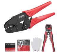 VEVOR Pinze Crimpatrice 0,5-6mm² in Acciaio per Terminali Isolati in Nylon Termorestringente AWG22-10, Pinza Crimpaggio Capicorda con Guanti Spelafili 210 Tubi Termorestringenti Pressione Regolabile