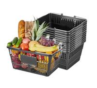 VEVOR Plastica Cestini per la Spesa Impilabili in Plastica PE da 21 Litri con Manici, Portatili per Generi Alimentari, Negozi, Supermercati, Uso Domestico, Carico di 9,07 kg, 12 pz, Nero
