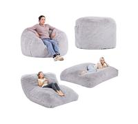 VEVOR Poltrona a Sacco Gigante con Fodera Lavabile per Adulti, Poltrona Convertibile da Poltrona a Sacco o Materasso, Soffice Peluche, Imbottitura in Schiuma e Tasca Laterale, Grigio, Taglia Queen