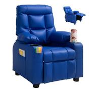 VEVOR Poltrona Reclinabile per Bambini, con Portabicchieri e Tasche, Schienale Regolabile da 107° a 126°, in Similpelle Facile da Pulire con Poggiapiedi, Capacità di Peso 50 kg, Blu