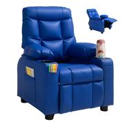VEVOR Poltrona Reclinabile per Bambini in Similpelle con Portabicchieri Blu