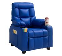 VEVOR Poltrona Reclinabile per Bambini Sedia Ergonomica e Rilassante con 2 Portabicchieri, 4 Tasche e Poggiapiedi, Schienale Regolabile da 107° a 126°, Similpelle Facile da Pulire, per Cameretta, Blu