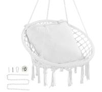 VEVOR Poltrona sospesa, 150 kg, Poltrona sospesa girevole in macramè, Cuscino, Materiali di montaggio, Corda di cotone, Poltrona relax con frange, giardino, Interno, Esterno, Bianco