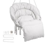 VEVOR Poltrona sospesa, 150 kg, Poltrona sospesa girevole in macramè, Cuscino, Materiali di montaggio, Corda di cotone, Poltrona relax con frange, da giardino, Interno, Esterno, Beige