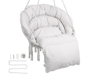 VEVOR Poltrona sospesa, 150 kg, Poltrona sospesa girevole in macramè, Cuscino, Materiali di montaggio, Corda di cotone, Poltrona relax con frange, da giardino, Interno, Esterno, Beige