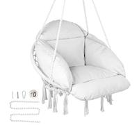 VEVOR Poltrona sospesa, 120 kg, Poltrona sospesa Girevole in macramè, Cuscino, Materiali Montaggio, Corda di Cotone, Poltrona Relax con Frange, per Camera da Letto, Giardino, Interno, Esterno, Bianco
