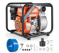VEVOR Pompa Acqua a Benzina, Motopompa per Irrigazione Prato Laghetti Piscina Giardino 59960 L/H, Trasferimento Acqua 7 CV, Pompa Acqua con Motore a Benzina Tubo 7,6m Dimensioni Porta 76,2 mm