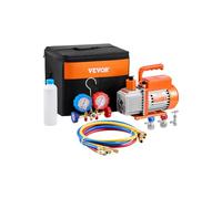 VEVOR Pompa per Vuoto e Manometro AC 1,65 L/s, ad Aria HVAC a Palette Rotanti Monostadio, Kit Manometro per Collettore Refrigerante A/C, con Tubi Flessibili, Refrigerazione per R134a, R12, R22, R502a