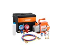 VEVOR Pompa per Vuoto e Manometro AC 1,65 L/s, ad Aria HVAC a Palette Rotanti Monostadio, Kit Manometro per Collettore Refrigerante A/C, con Tubi, Refrigeranti R134a R12 R22 R502a R410A R404 R407C