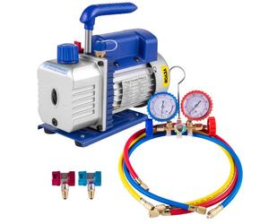 VEVOR Pompa per Vuoto per Condizionatori 3CFM 1/4HP, Pompa a Vuoto per Refrigerazione da 85 Lt/min con Manometro AC/DC, Pompa a Vuoto