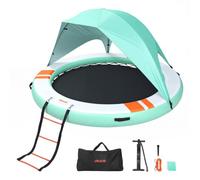 VEVOR Pontile Galleggiante Gonfiabile Rotondo con Tenda Parasole, Piattaforma Rotondo 3,05 m per Piscina Spiaggia Mare Feste Sport Acquatici con Tenda Scala Rimovibile Borsa da Trasporto, Blu