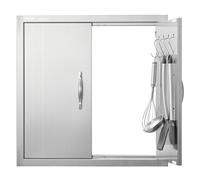 VEVOR Porta Accesso Barbecue, Doppia Porta Cucina Esterna 61x61 cm, Porta Reversibile da Incasso in Acciaio Inox, Doppia Parete con Maniglie e Ganci, per Isola Barbecue, Armadio da Esterno