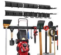 VEVOR Porta Attrezzi da Garage 251,5 cm Portata 544 kg 6 Binari e 16 Ganci, Supporto da Parete per Attrezzi da Giardino, Ganci Regolabili, Organizzatore per Pale, Rastrelli, Tagliasiepi e Soffiatori