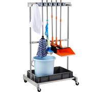 VEVOR Porta Attrezzi da Giardino 10 Slot con Ganci Porta Attrezzi da Garage in Metallo PP con Ruote Organizzazione Stoccaggio Riparo Esterno per Attrezzi, Rastrelli, Scope a Manico Lungo da Officina