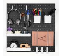 VEVOR Porta Attrezzi da Parete 28 x 28 cm Set di 4 Organizzatore da Parete in Plastica con Accessori per Garage, Porta Attrezzi, Cucina, Soggiorno, Stanza Artigianale, Ufficio, Bagno, Casa, Nero