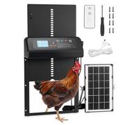 VEVOR Porta Automatica per Pollaio a Energia Solare e a Batteria con Display LCD, Telecomando, Sensore di Luce e Timer, Sicurezza Anti-pizzicamento, per Pollaio in Lega di Alluminio, Nero