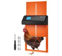 VEVOR Porta Automatica per Pollaio, Alimentata a Batteria con Timer e Impostazione Manuale, Anti-Pizzicamento, Apriporta Automatico in Lega di Alluminio con Guarnizione Impermeabile, Arancione